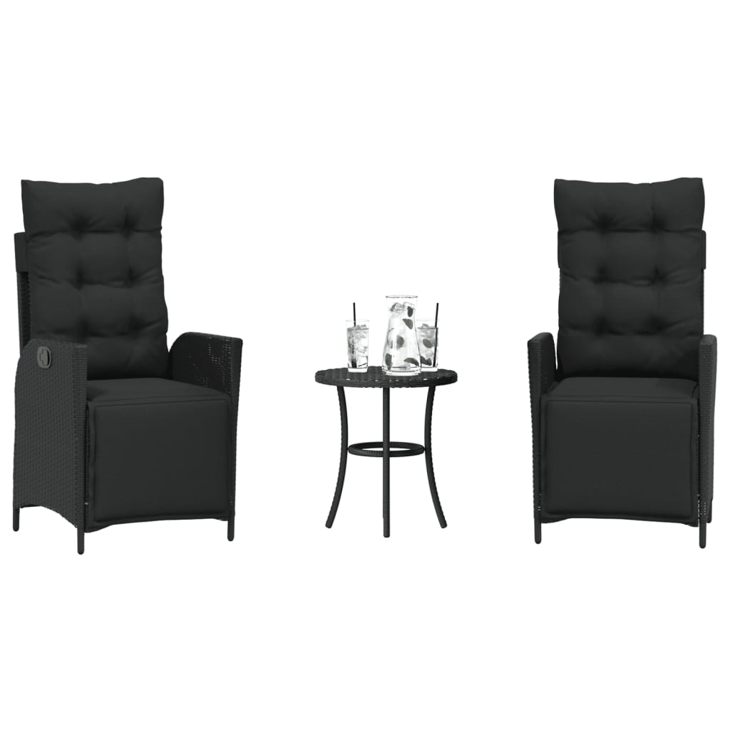 3 részes fekete polyrattan bisztrógarnitúra párnával