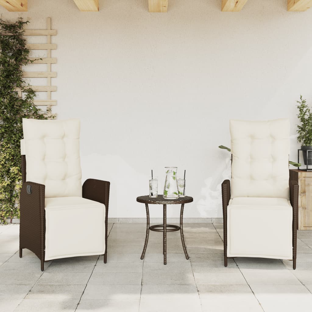 3 részes barna polyrattan bisztrógarnitúra párnákkal