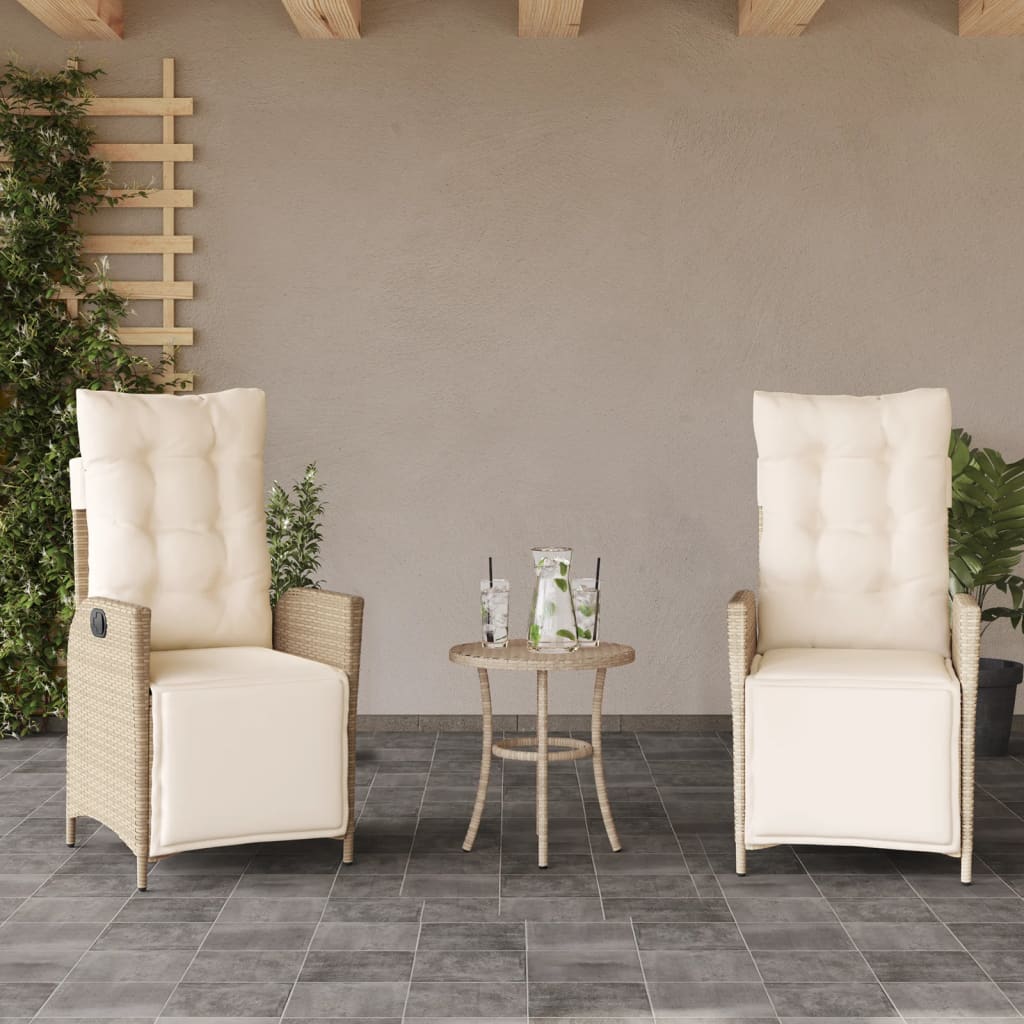 3 részes bézs polyrattan bisztrógarnitúra párnával