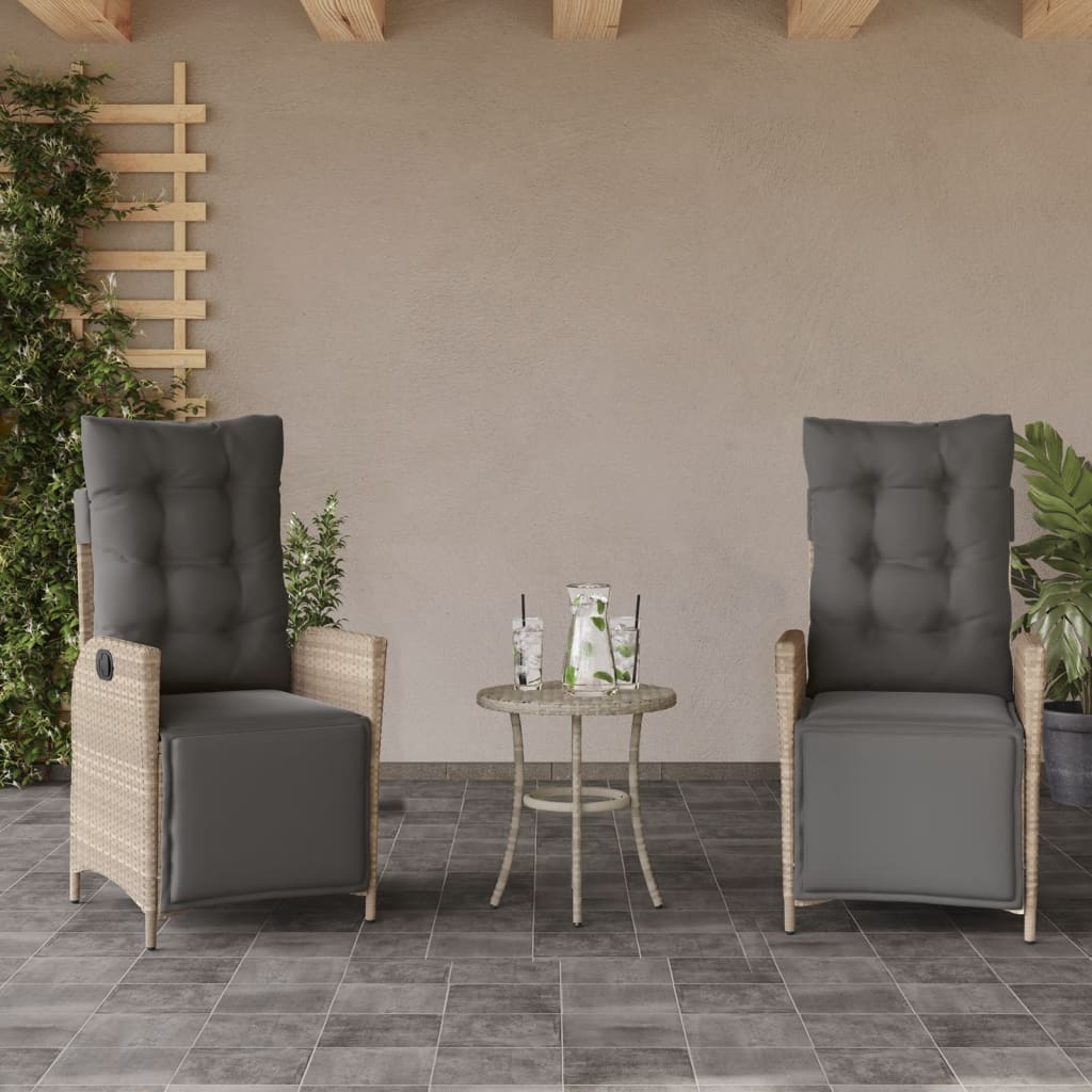 3 részes világosszürke polyrattan bisztrógarnitúra párnákkal