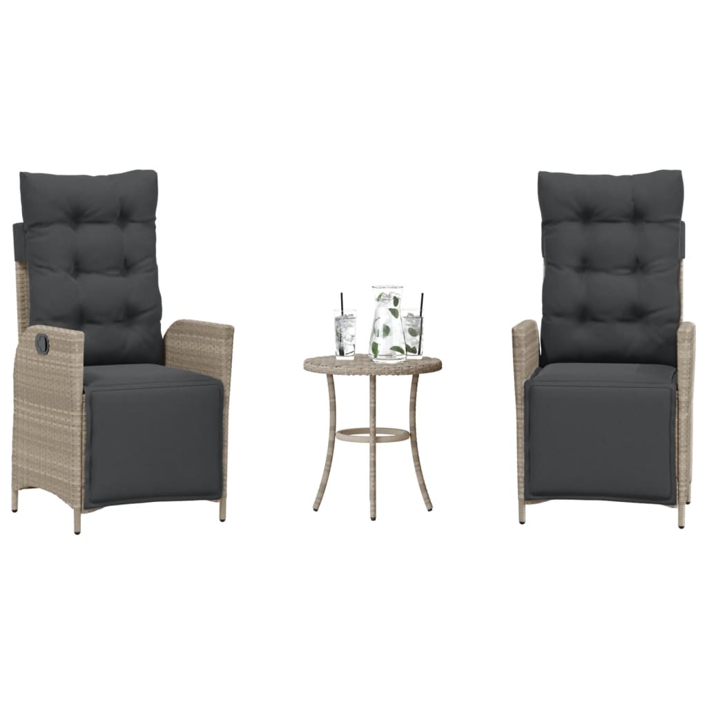 3 részes világosszürke polyrattan bisztrógarnitúra párnákkal