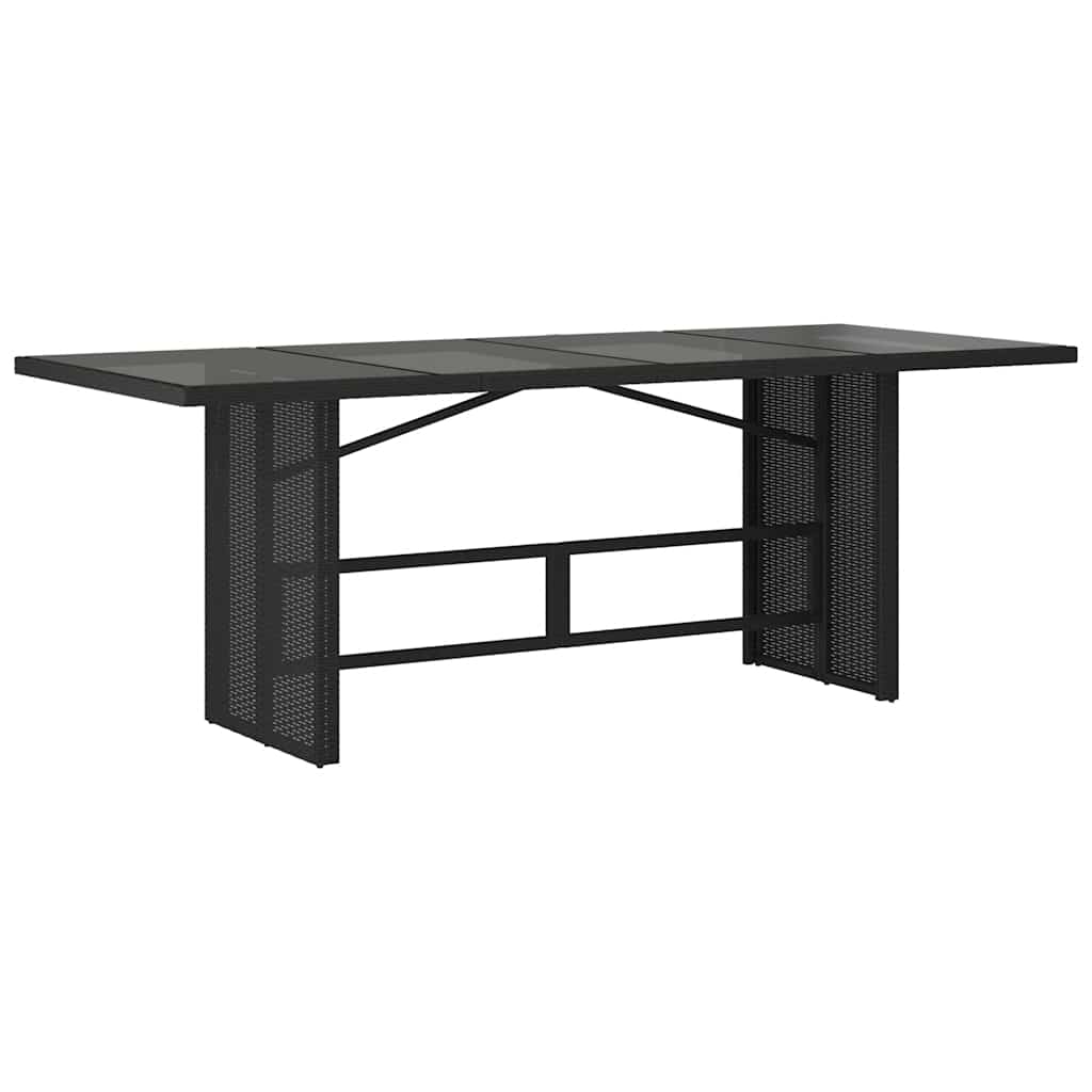 fekete polyrattan üveglapos kerti asztal 190x80x74 cm