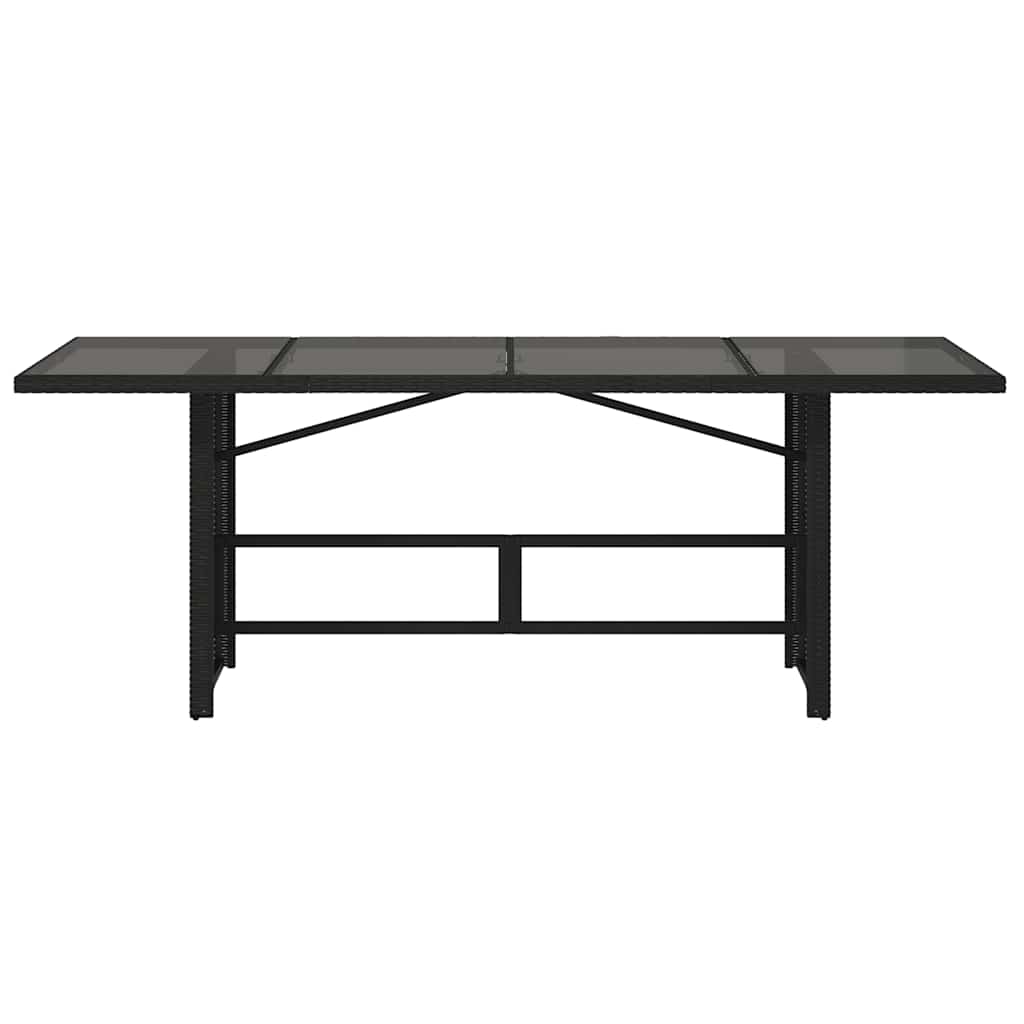 fekete polyrattan üveglapos kerti asztal 190x80x74 cm