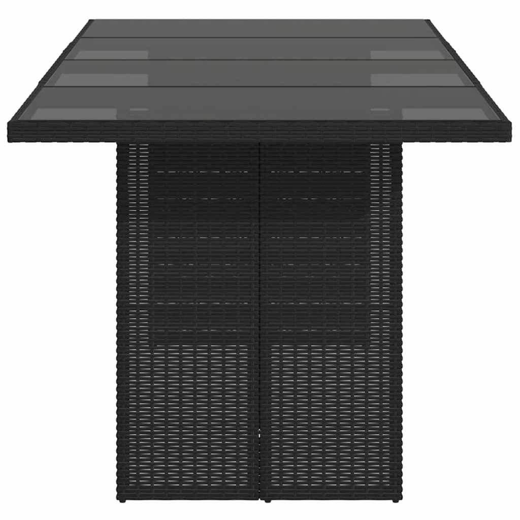 fekete polyrattan üveglapos kerti asztal 190x80x74 cm