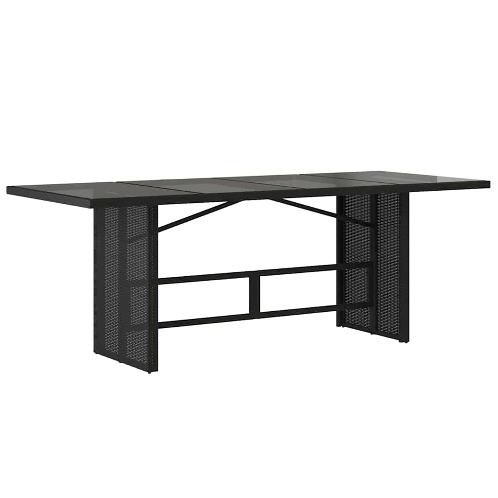 fekete polyrattan üveglapos kerti asztal 190x80x74 cm
