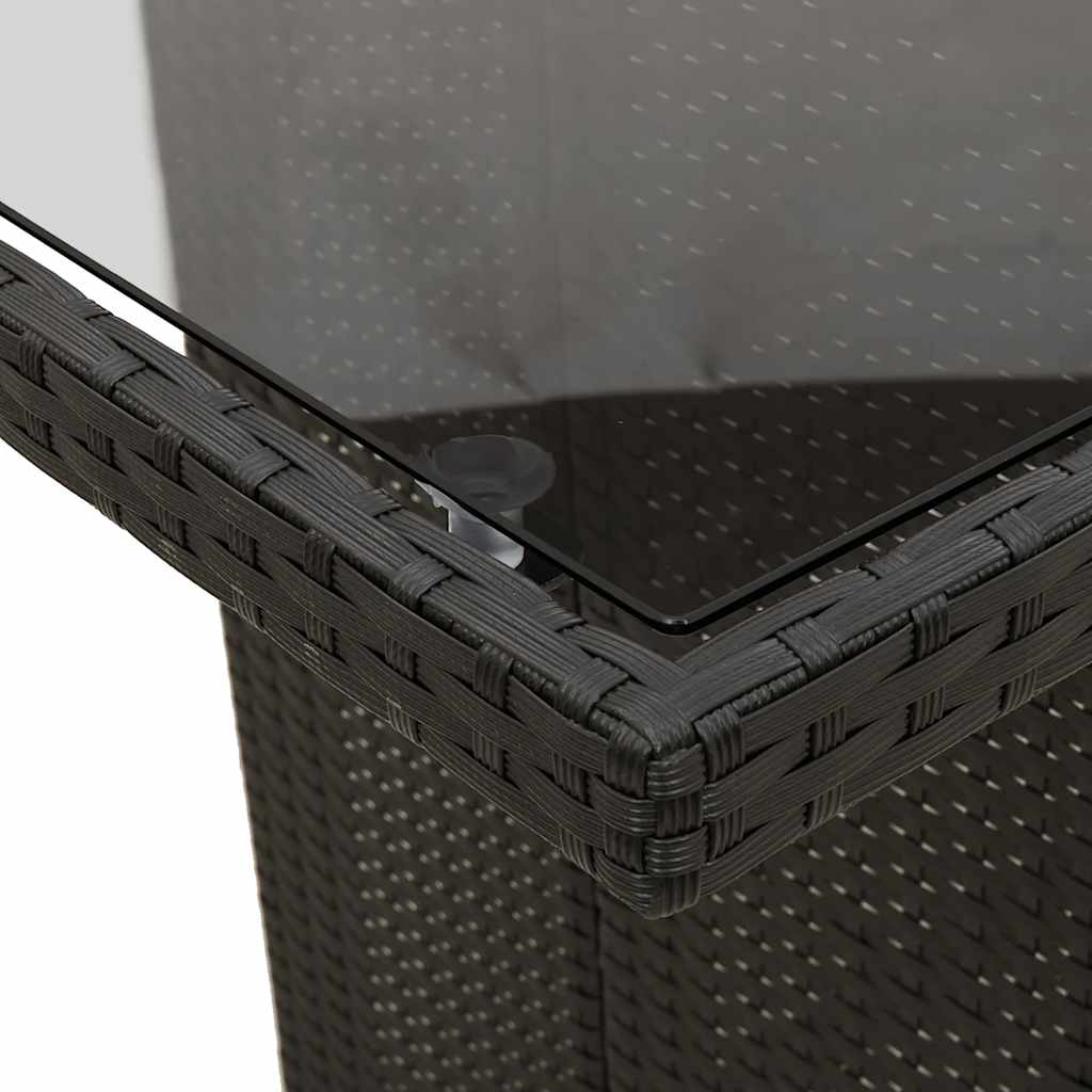 fekete polyrattan üveglapos kerti asztal 190x80x74 cm