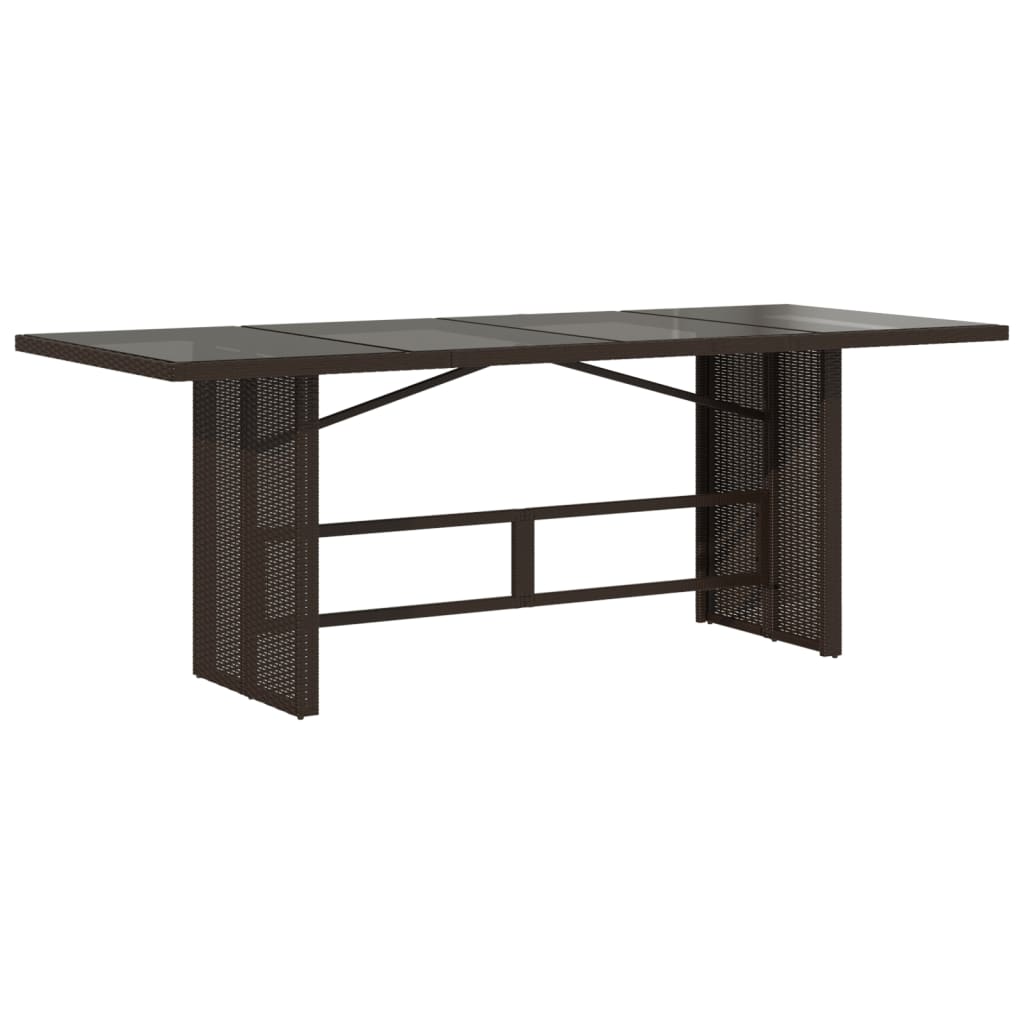 barna polyrattan üveglapos kerti asztal 190 x 80 x 74 cm