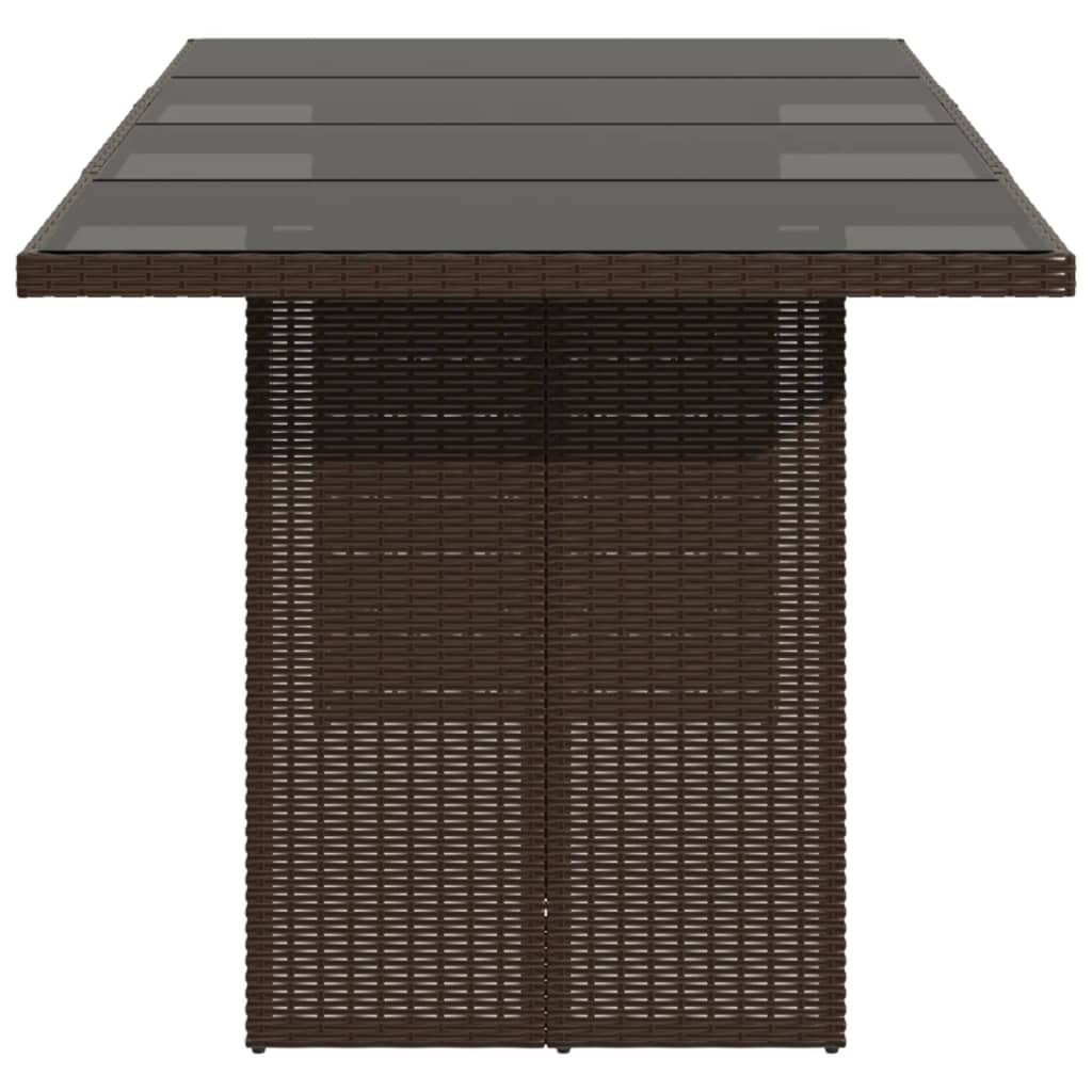 barna polyrattan üveglapos kerti asztal 190 x 80 x 74 cm