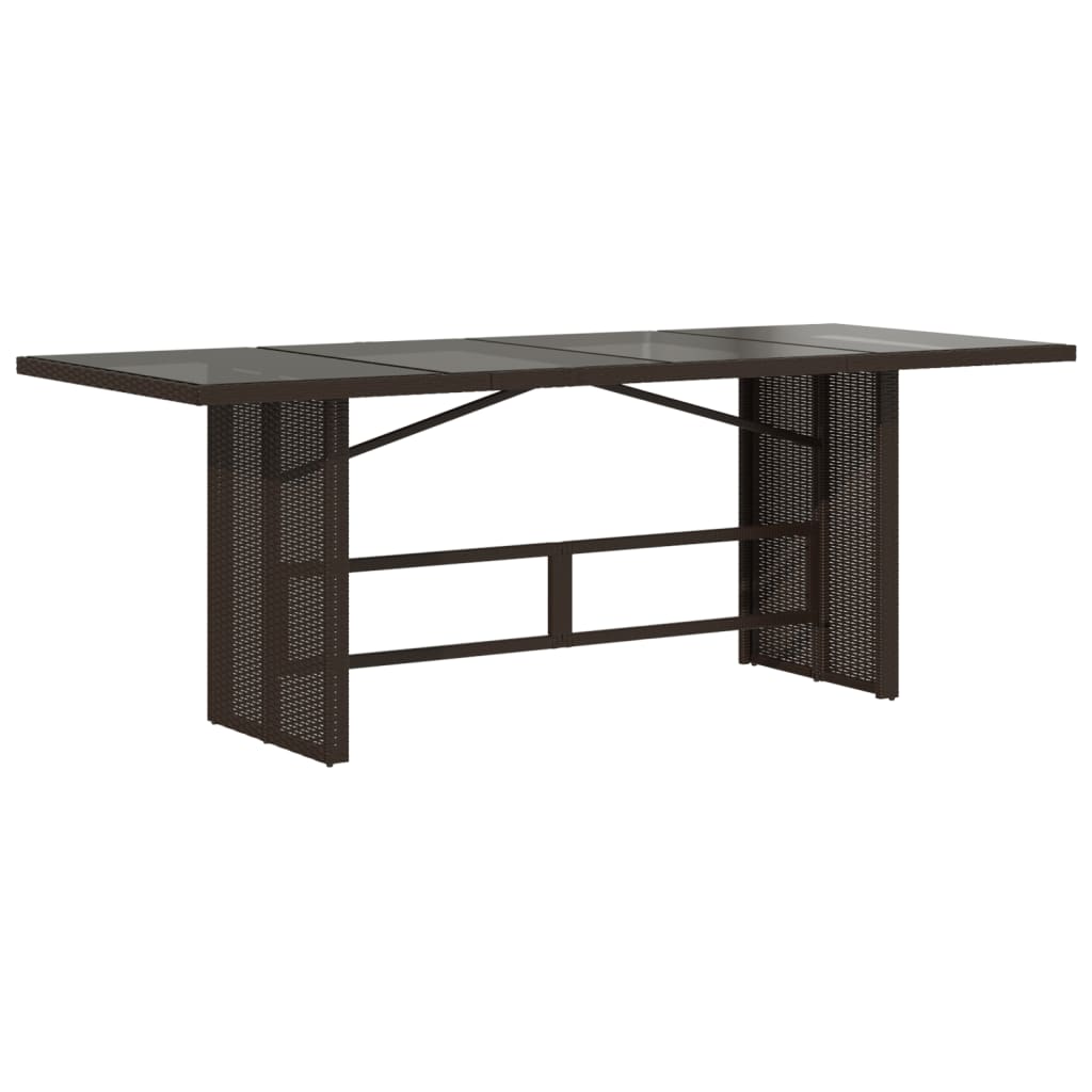 barna polyrattan üveglapos kerti asztal 190 x 80 x 74 cm