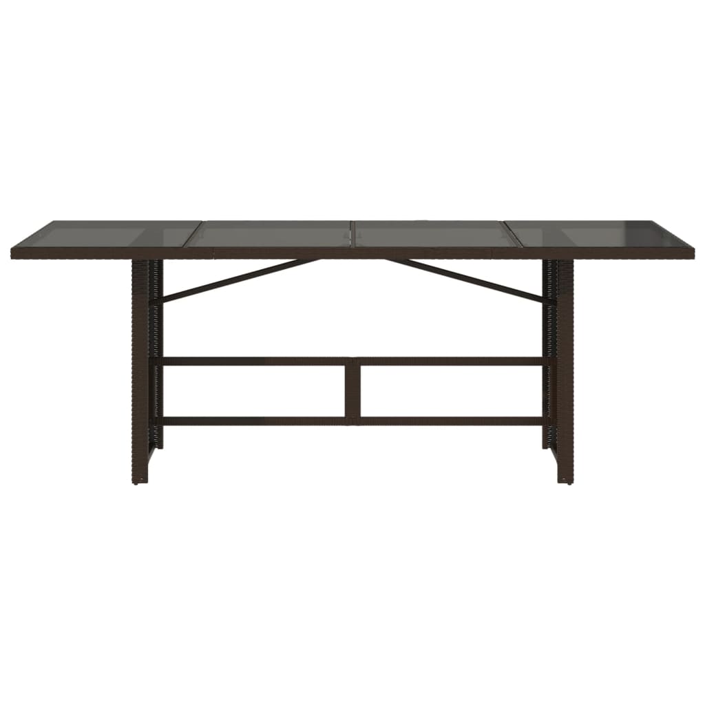 barna polyrattan üveglapos kerti asztal 190 x 80 x 74 cm