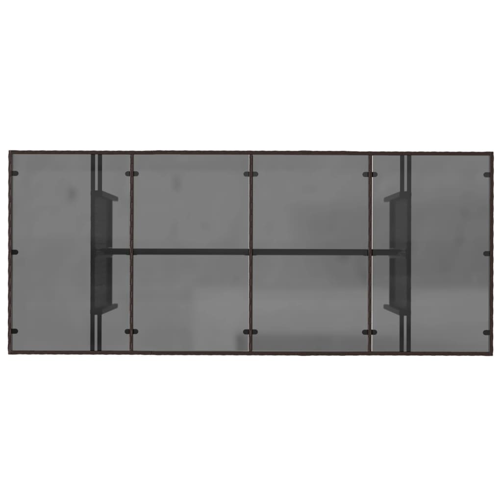 barna polyrattan üveglapos kerti asztal 190 x 80 x 74 cm