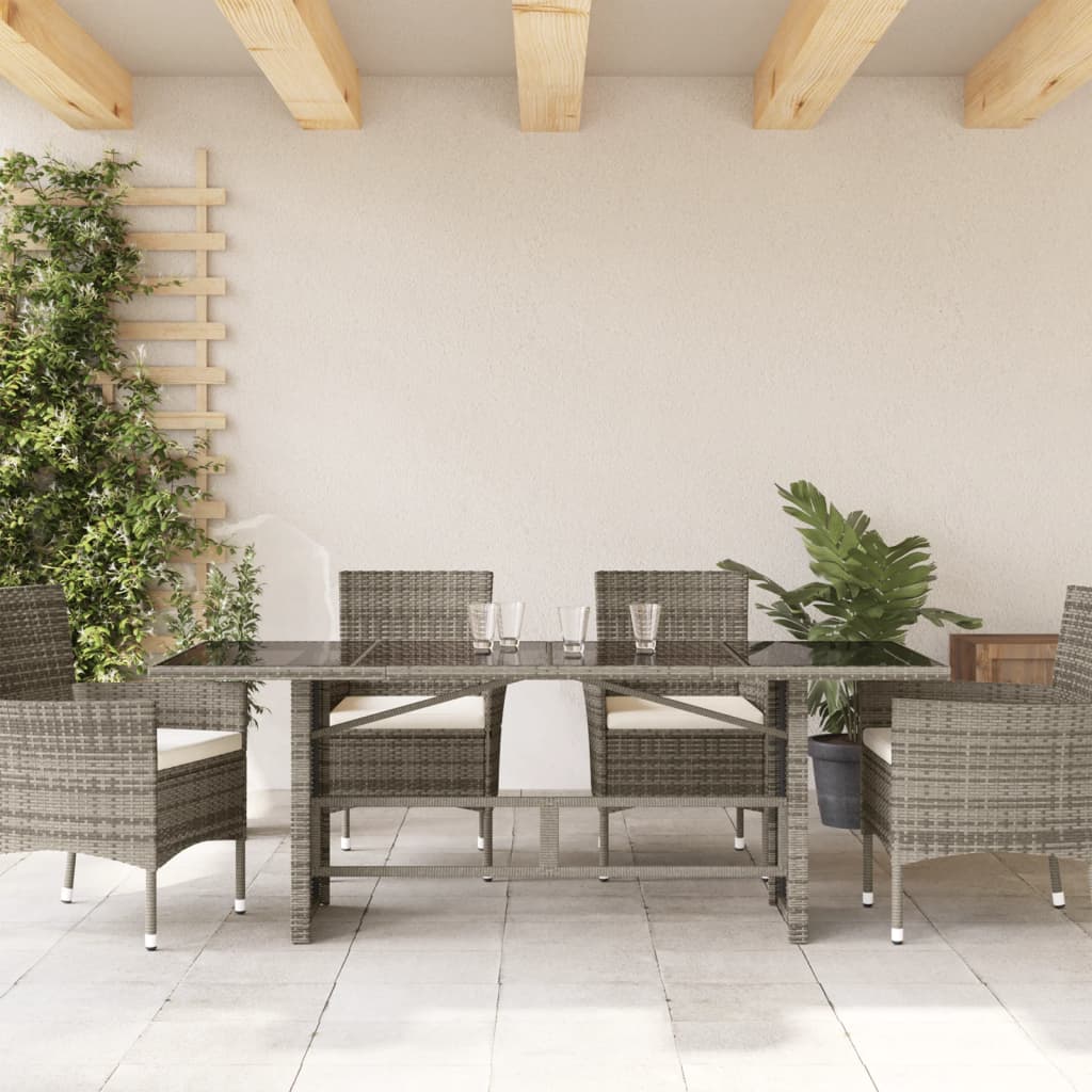 szürke polyrattan üveglapos kerti asztal 190x80x74 cm