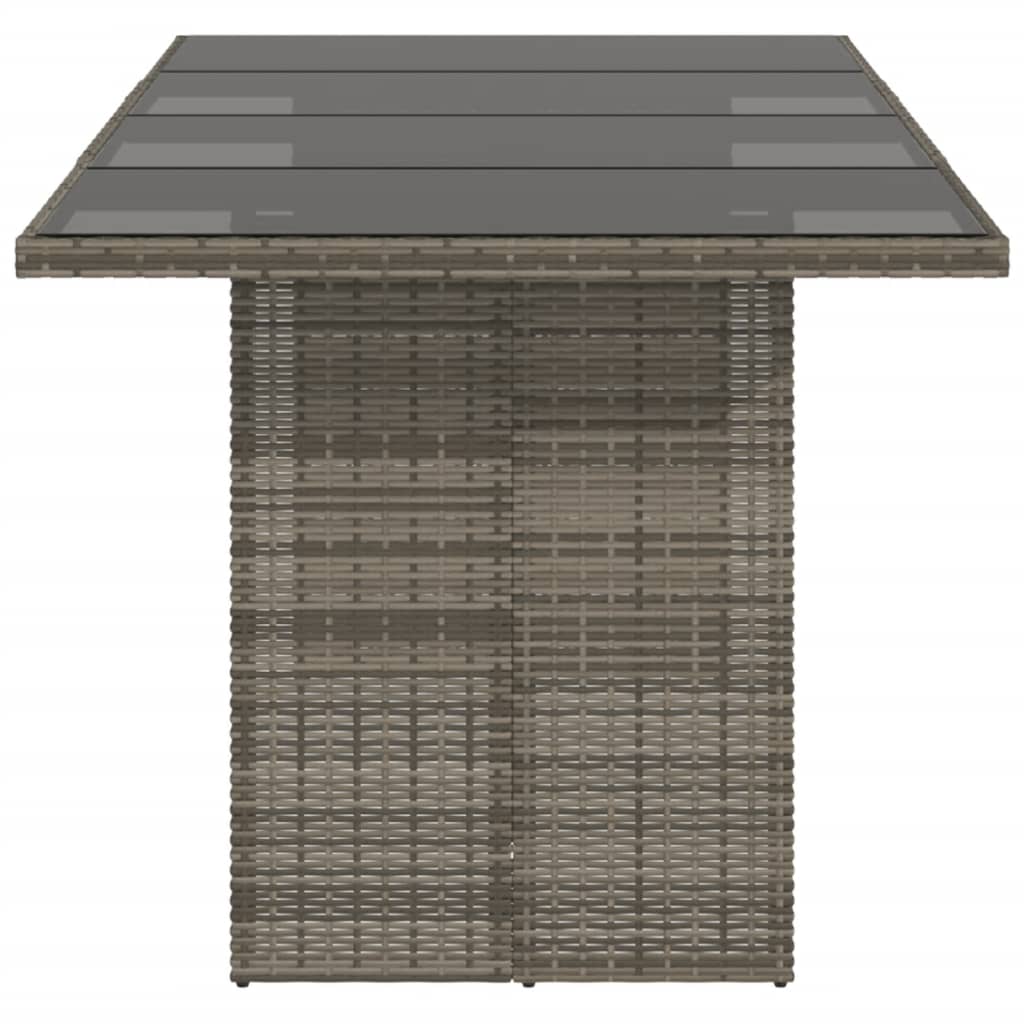 szürke polyrattan üveglapos kerti asztal 190x80x74 cm