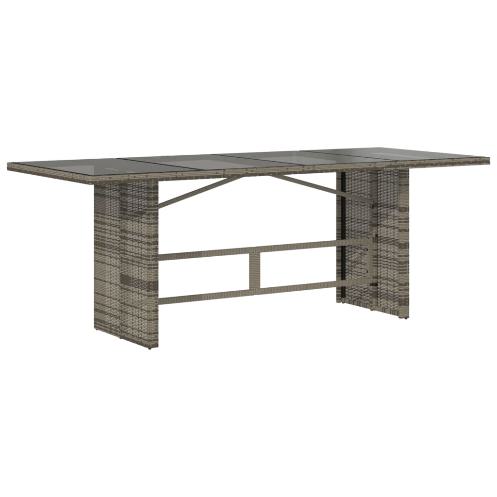 szürke polyrattan üveglapos kerti asztal 190x80x74 cm