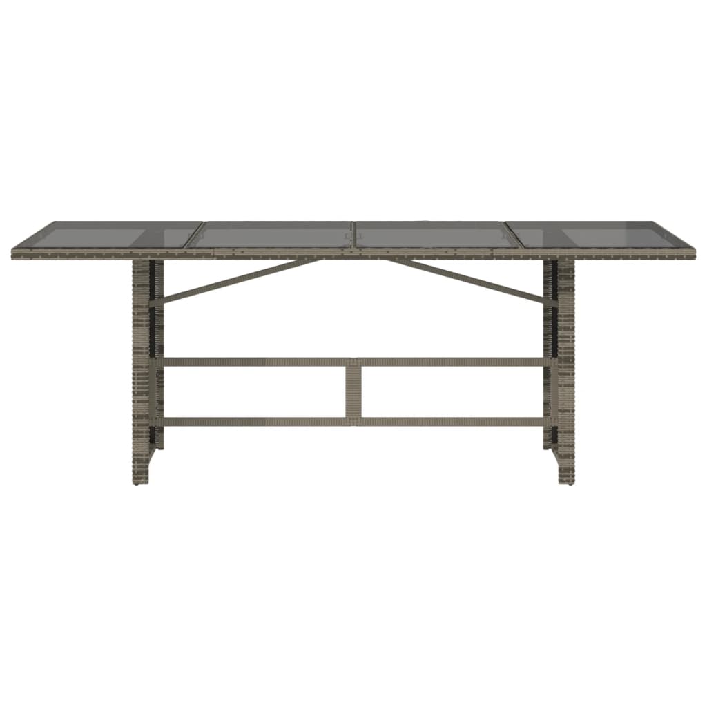 szürke polyrattan üveglapos kerti asztal 190x80x74 cm