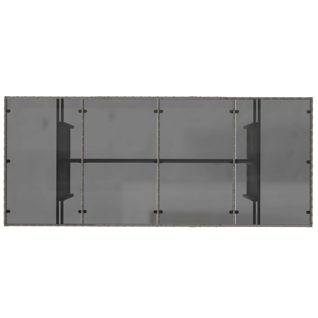 szürke polyrattan üveglapos kerti asztal 190x80x74 cm