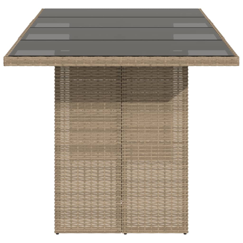 bézs polyrattan üveglapos kerti asztal 190x80x74 cm