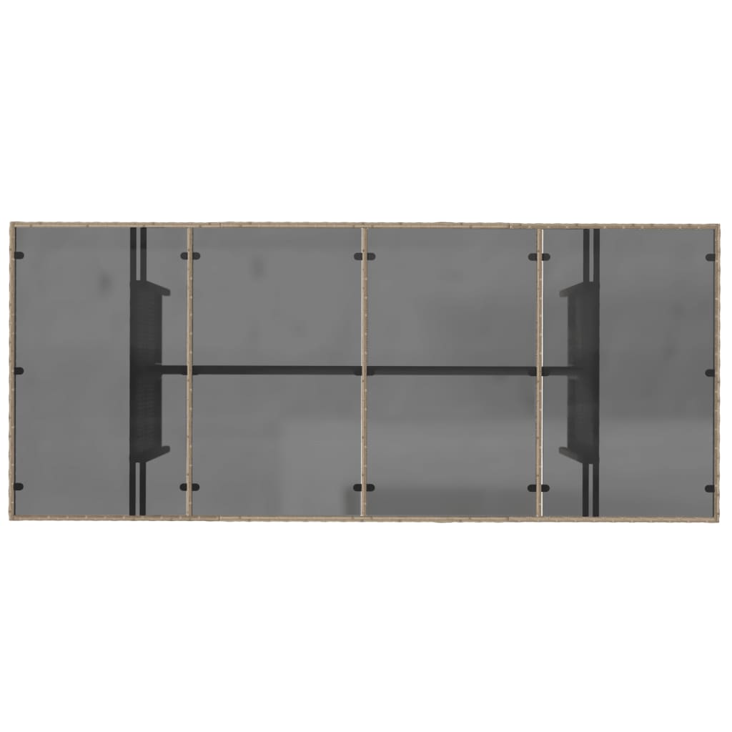 bézs polyrattan üveglapos kerti asztal 190x80x74 cm
