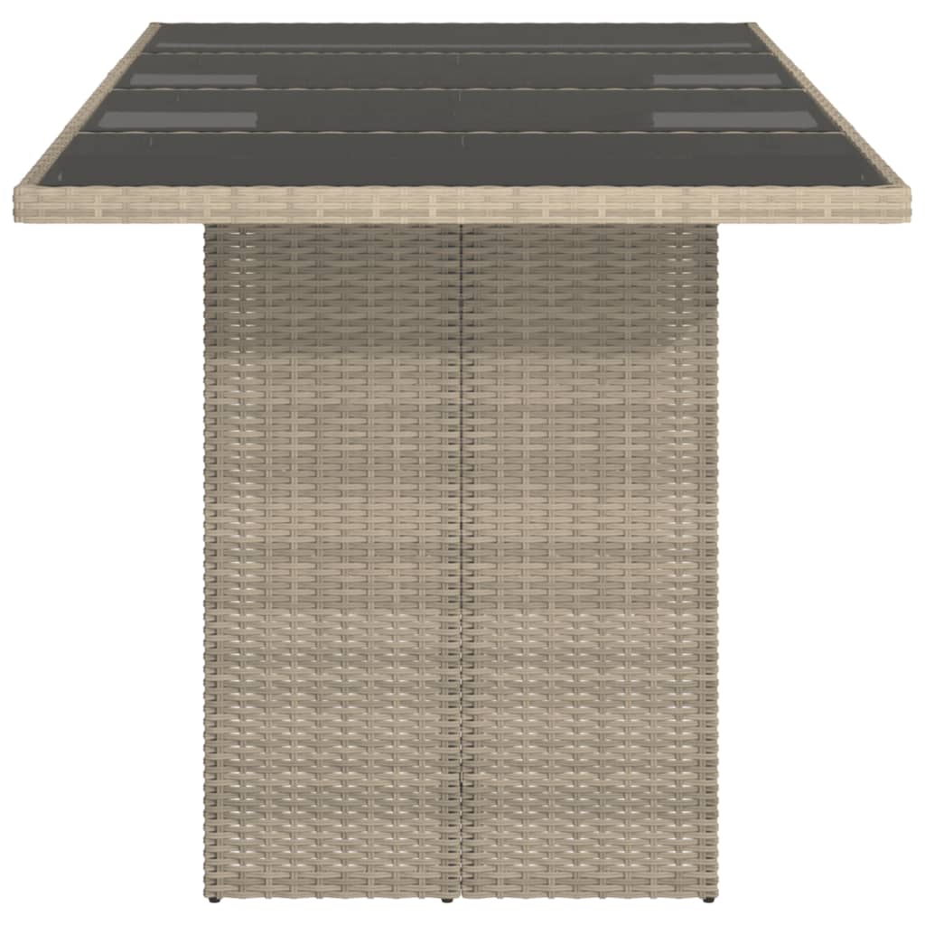 szürke polyrattan üveglapos kerti asztal 190x80x74 cm