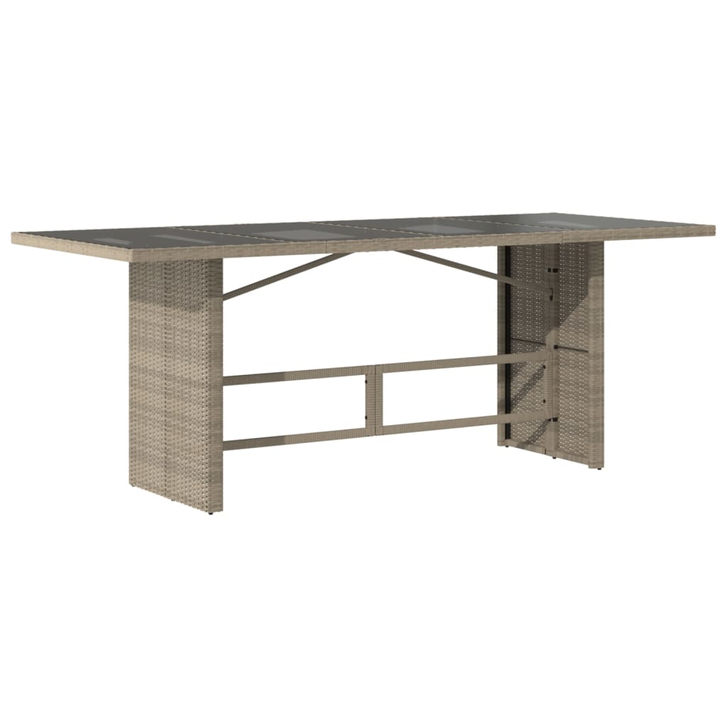 szürke polyrattan üveglapos kerti asztal 190x80x74 cm