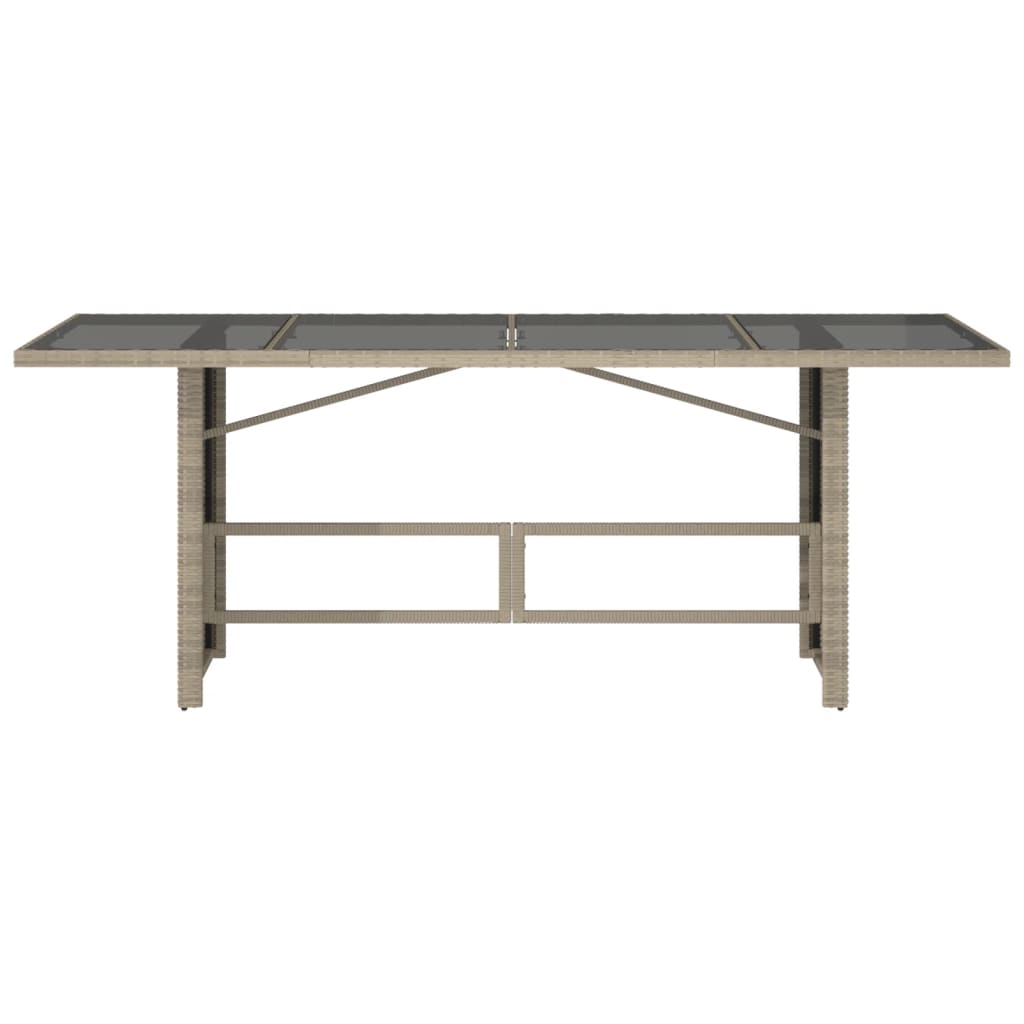 szürke polyrattan üveglapos kerti asztal 190x80x74 cm
