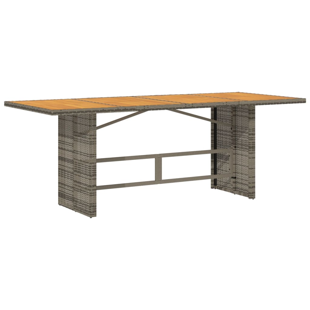 szürke polyrattan akácfa lapos kerti asztal 190 x 80 x 74 cm