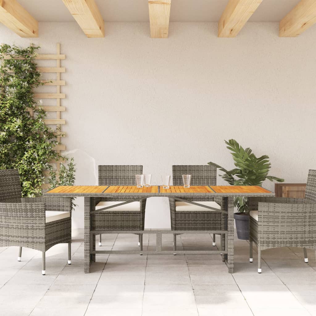 szürke polyrattan akácfa lapos kerti asztal 190 x 80 x 74 cm