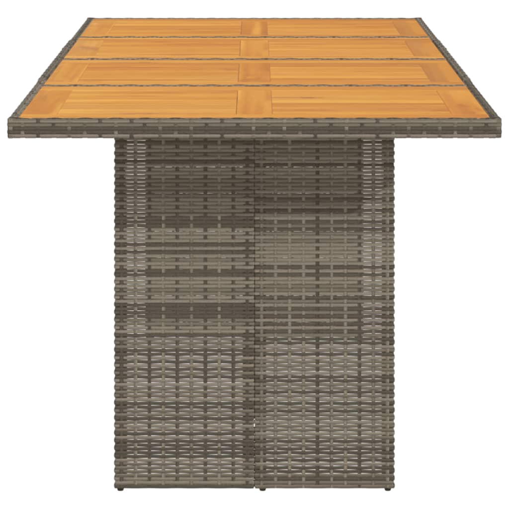 szürke polyrattan akácfa lapos kerti asztal 190 x 80 x 74 cm