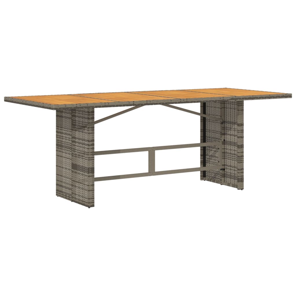 szürke polyrattan akácfa lapos kerti asztal 190 x 80 x 74 cm