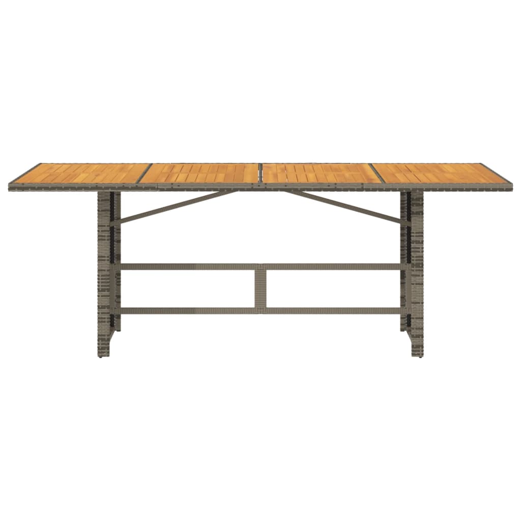 szürke polyrattan akácfa lapos kerti asztal 190 x 80 x 74 cm