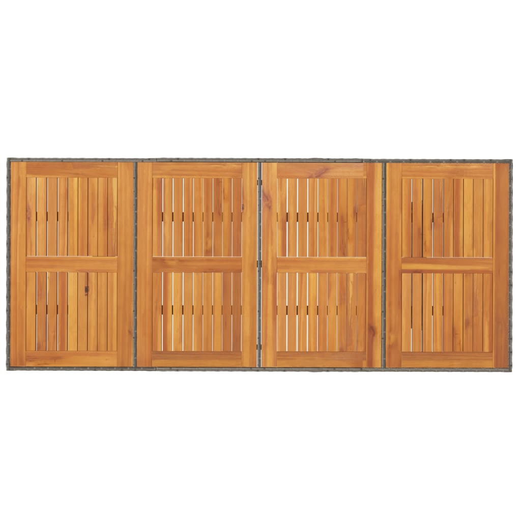 szürke polyrattan akácfa lapos kerti asztal 190 x 80 x 74 cm