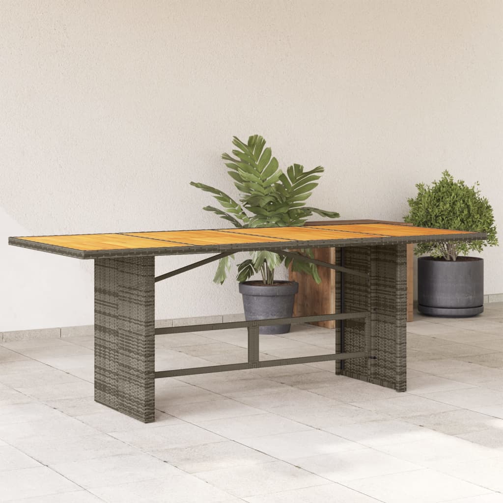 szürke polyrattan akácfa lapos kerti asztal 190 x 80 x 74 cm