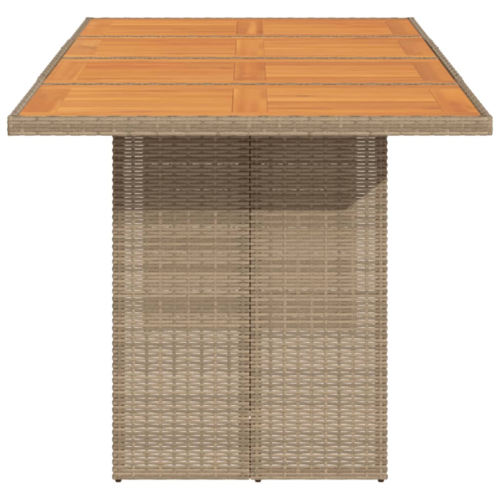 bézs polyrattan akácfa lapos kerti asztal 190 x 80 x 74 cm
