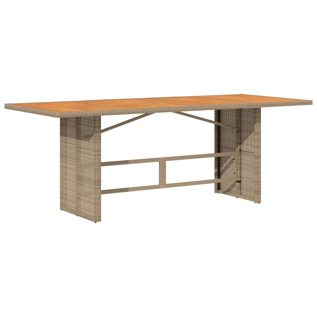 bézs polyrattan akácfa lapos kerti asztal 190 x 80 x 74 cm