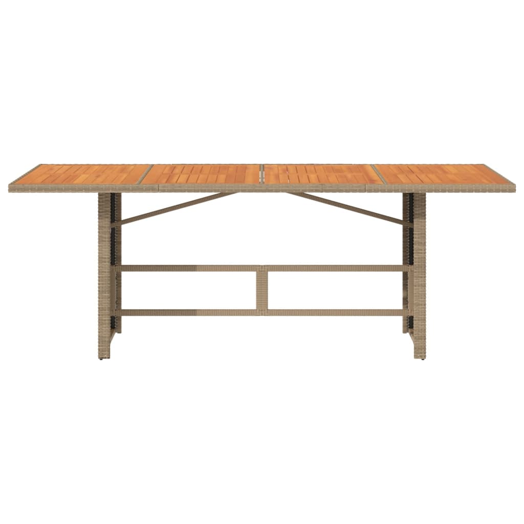 bézs polyrattan akácfa lapos kerti asztal 190 x 80 x 74 cm