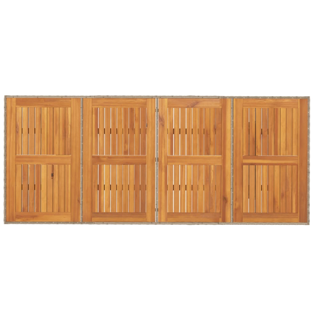 bézs polyrattan akácfa lapos kerti asztal 190 x 80 x 74 cm