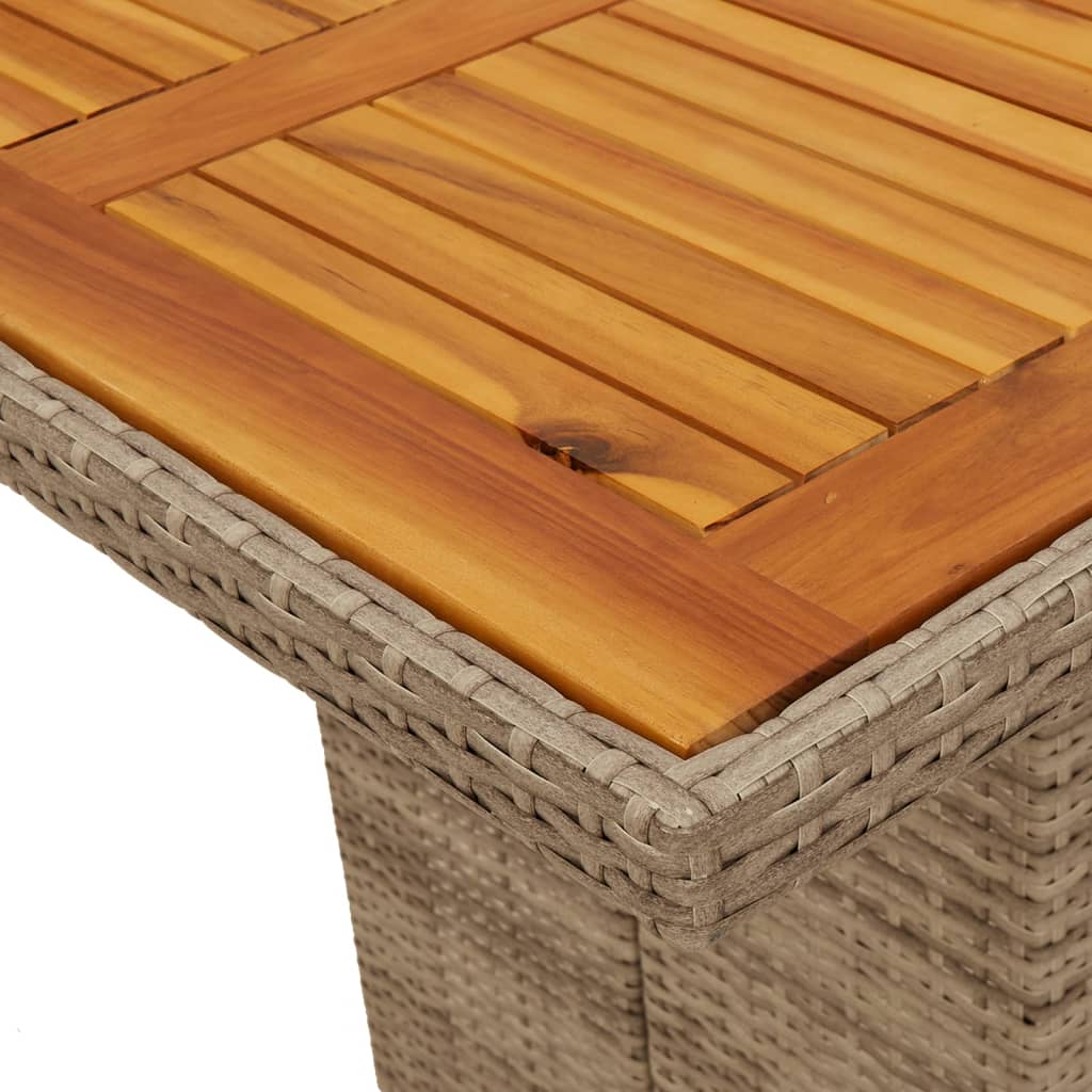 bézs polyrattan akácfa lapos kerti asztal 190 x 80 x 74 cm