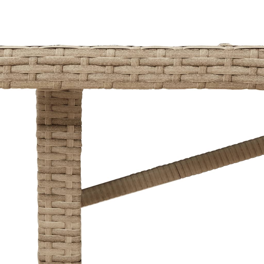 bézs polyrattan akácfa lapos kerti asztal 190 x 80 x 74 cm