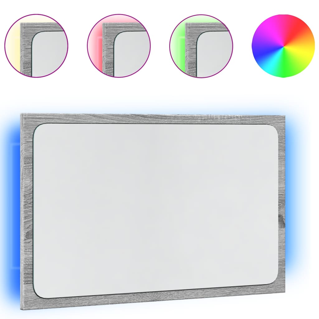 szürke sonoma szerelt fa LED-es fürdőszobatükör 60x8,5x38 cm