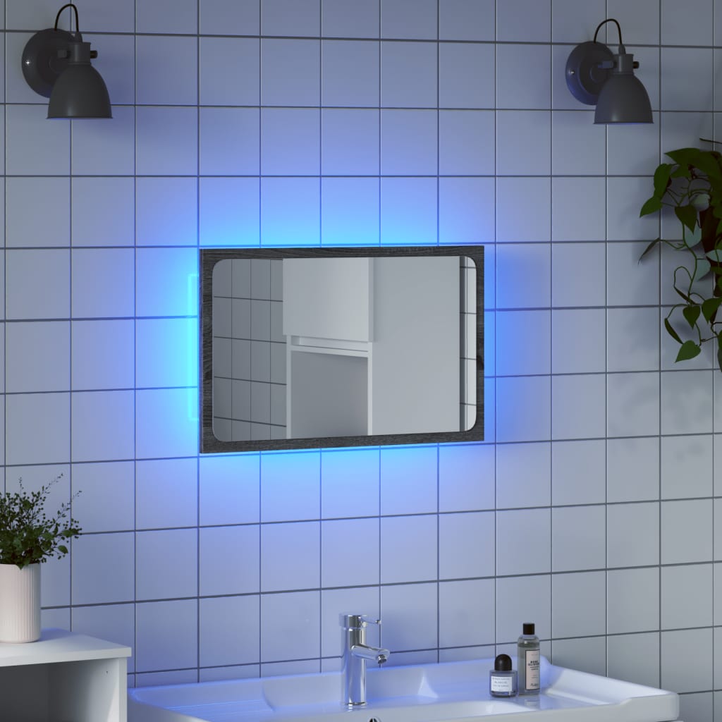 szürke sonoma szerelt fa LED-es fürdőszobatükör 60x8,5x38 cm