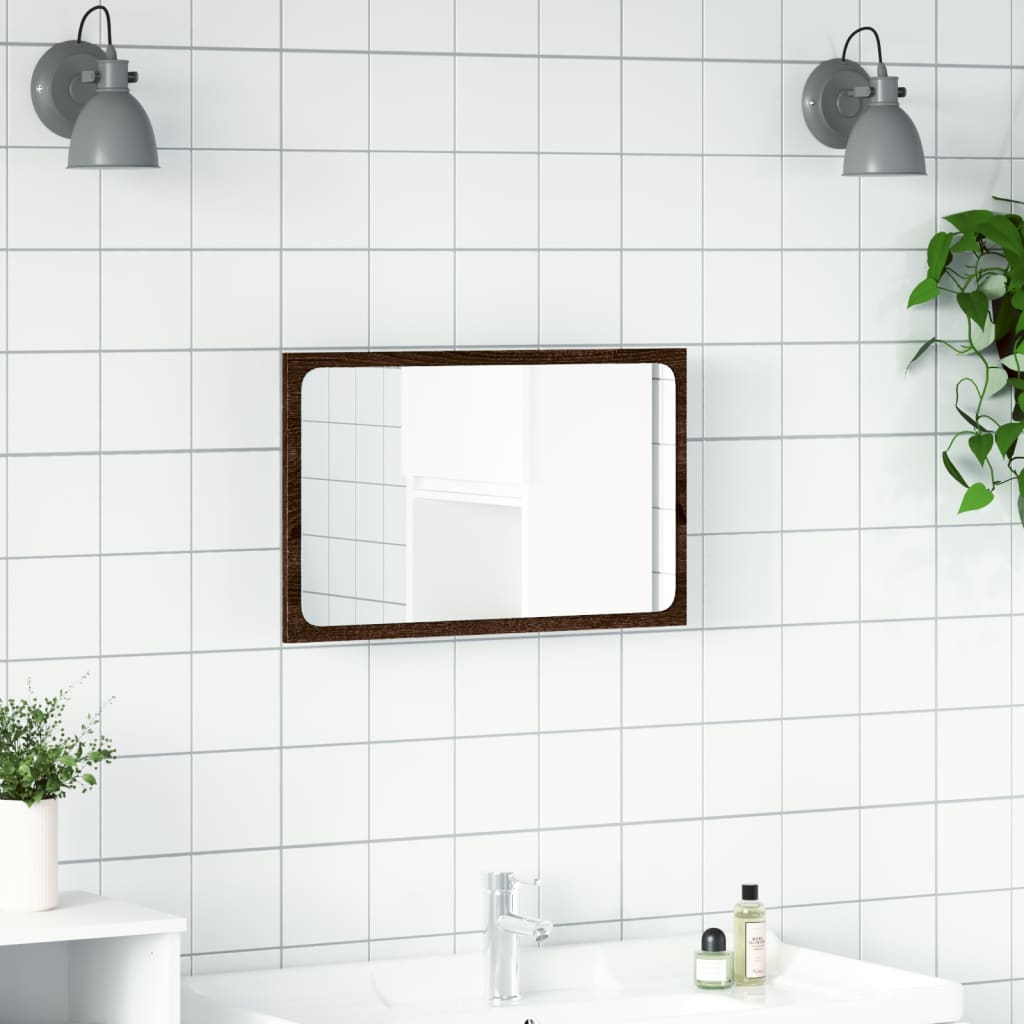 barna tölgy szerelt fa LED-es fürdőszobatükör 60 x 8,5 x 38 cm