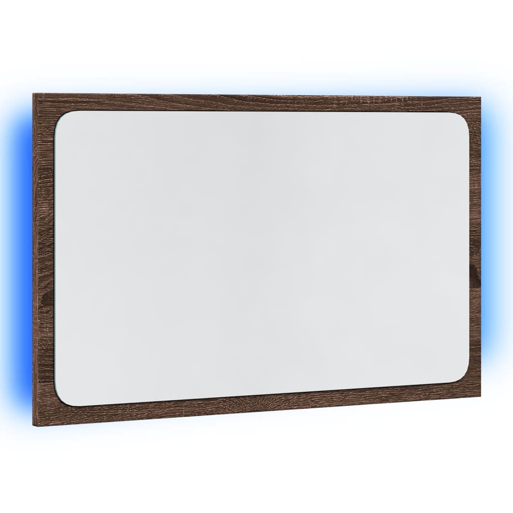 barna tölgy szerelt fa LED-es fürdőszobatükör 60 x 8,5 x 38 cm