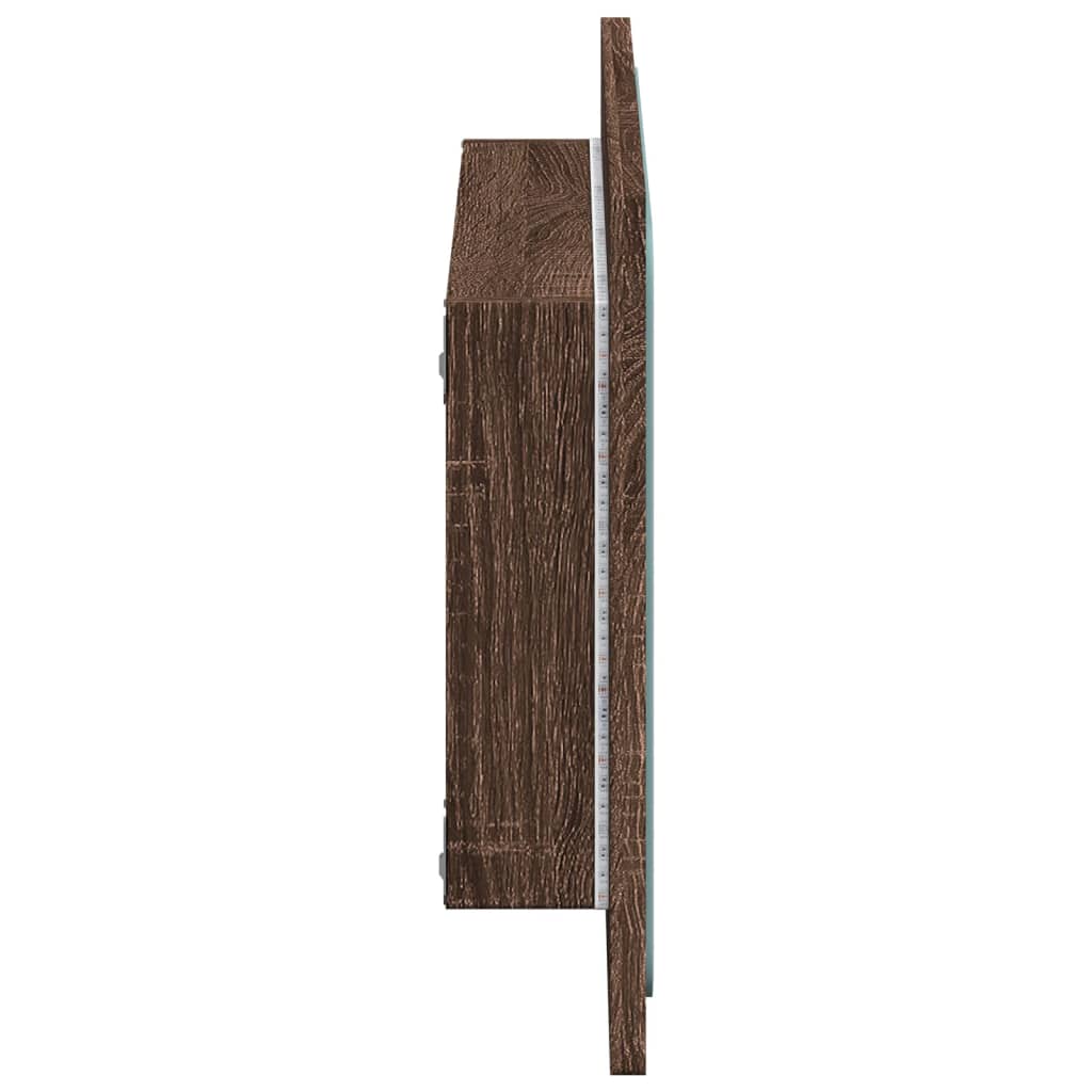 barna tölgy szerelt fa LED-es fürdőszobatükör 60 x 8,5 x 38 cm