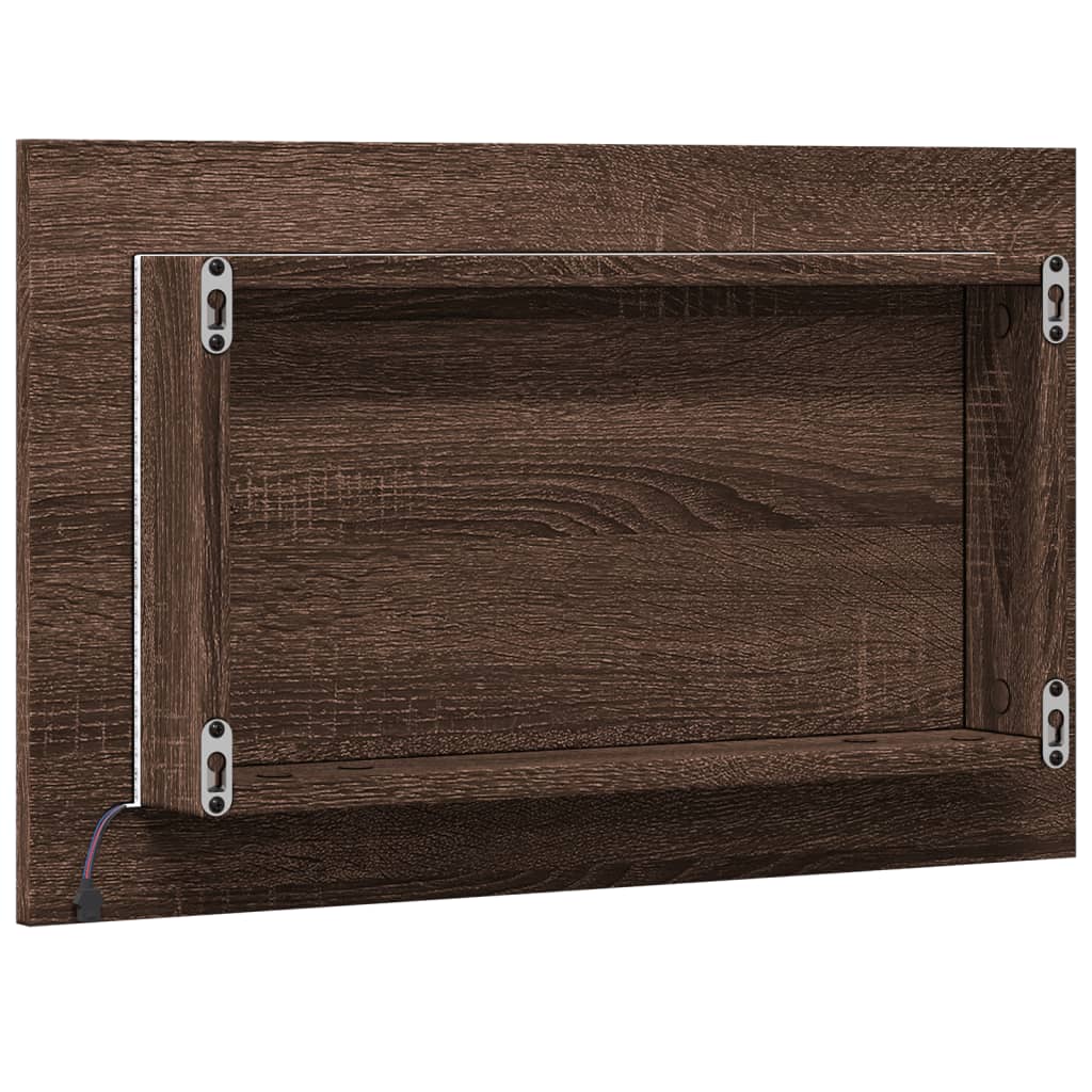 barna tölgy szerelt fa LED-es fürdőszobatükör 60 x 8,5 x 38 cm