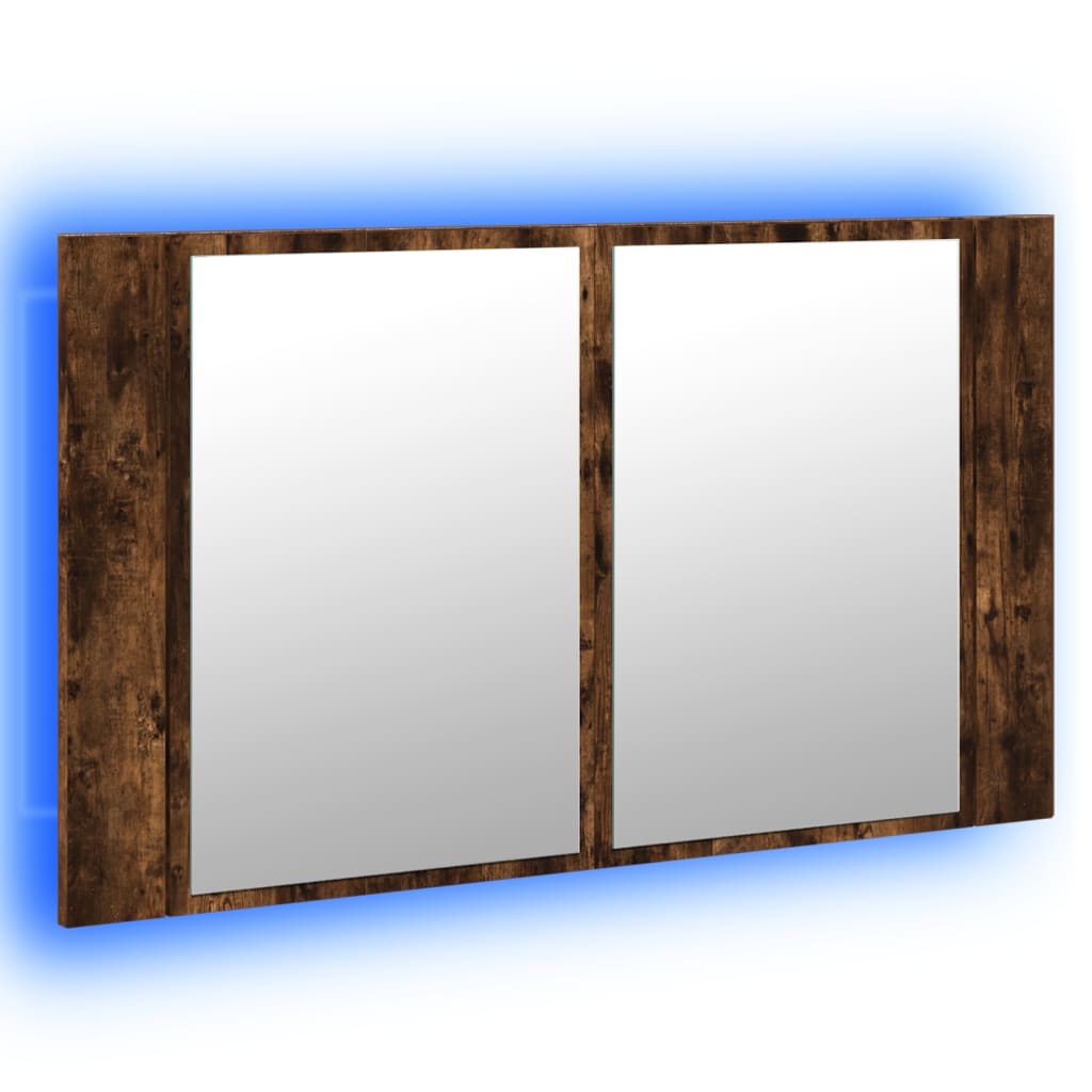füstös tölgy akril LED-es tükrös fürdőszobaszekrény 80x12x45 cm