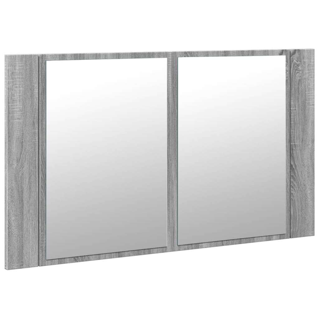 szürke sonoma akril LED-es tükrös fürdőszobaszekrény 80x12x45cm