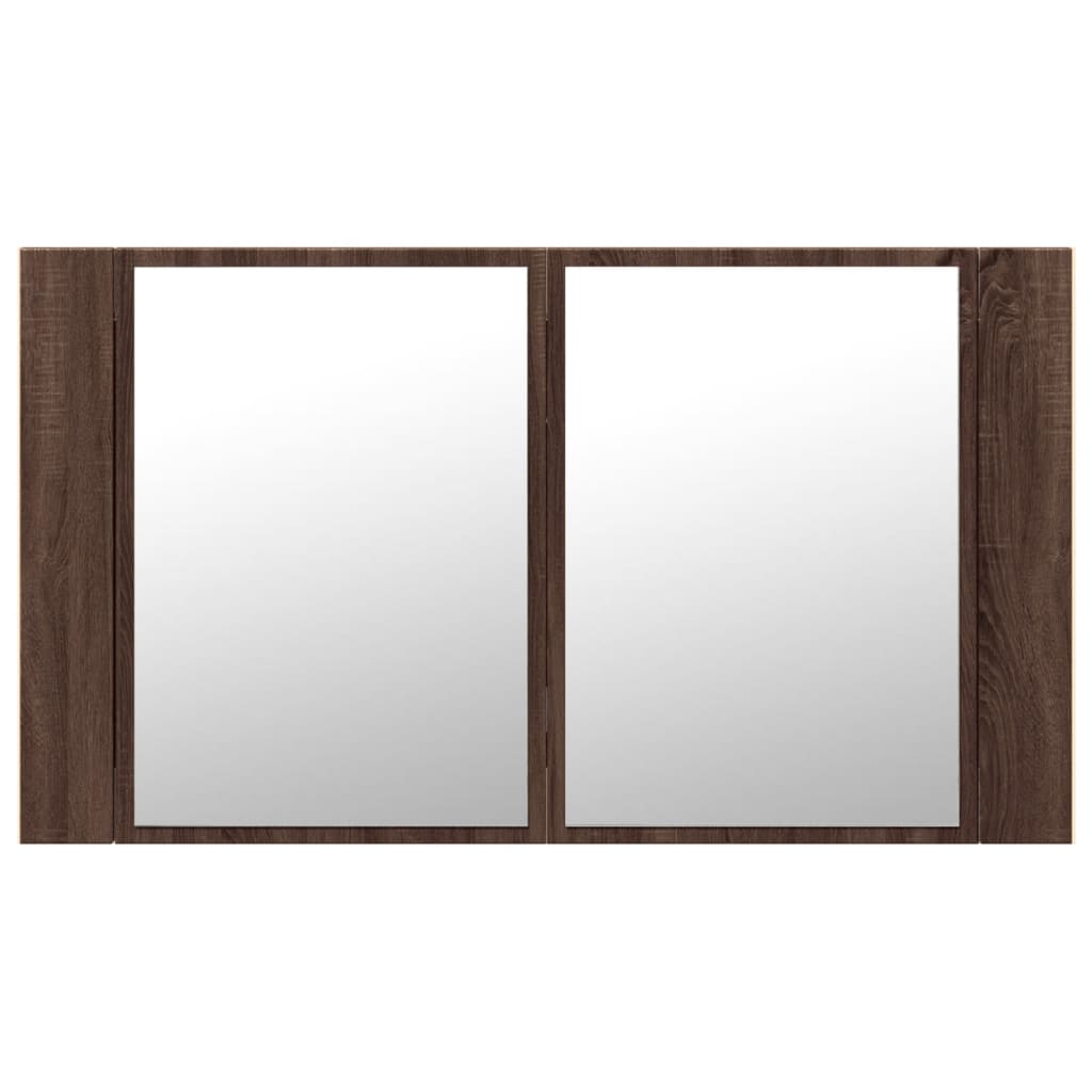 barna tölgy akril LED-es tükrös fürdőszobaszekrény 80x12x45 cm
