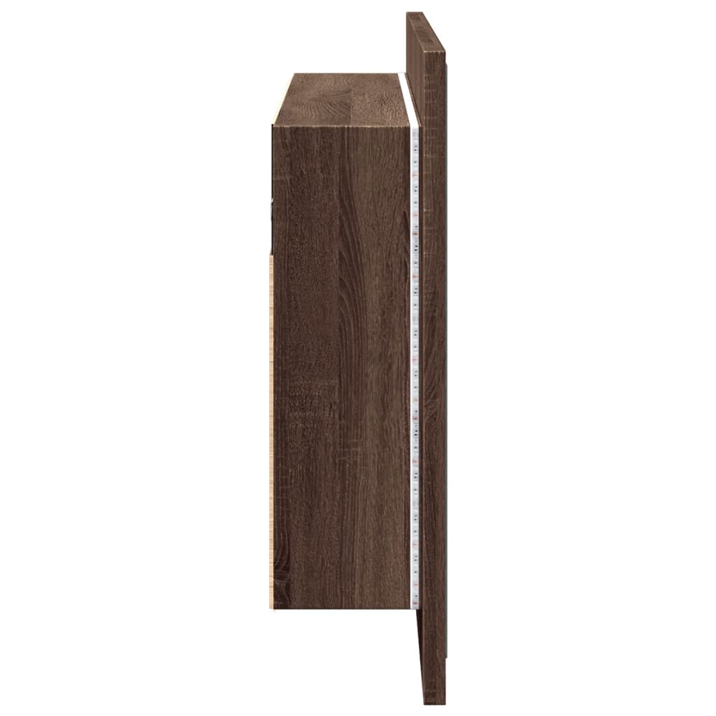 barna tölgy akril LED-es tükrös fürdőszobaszekrény 80x12x45 cm