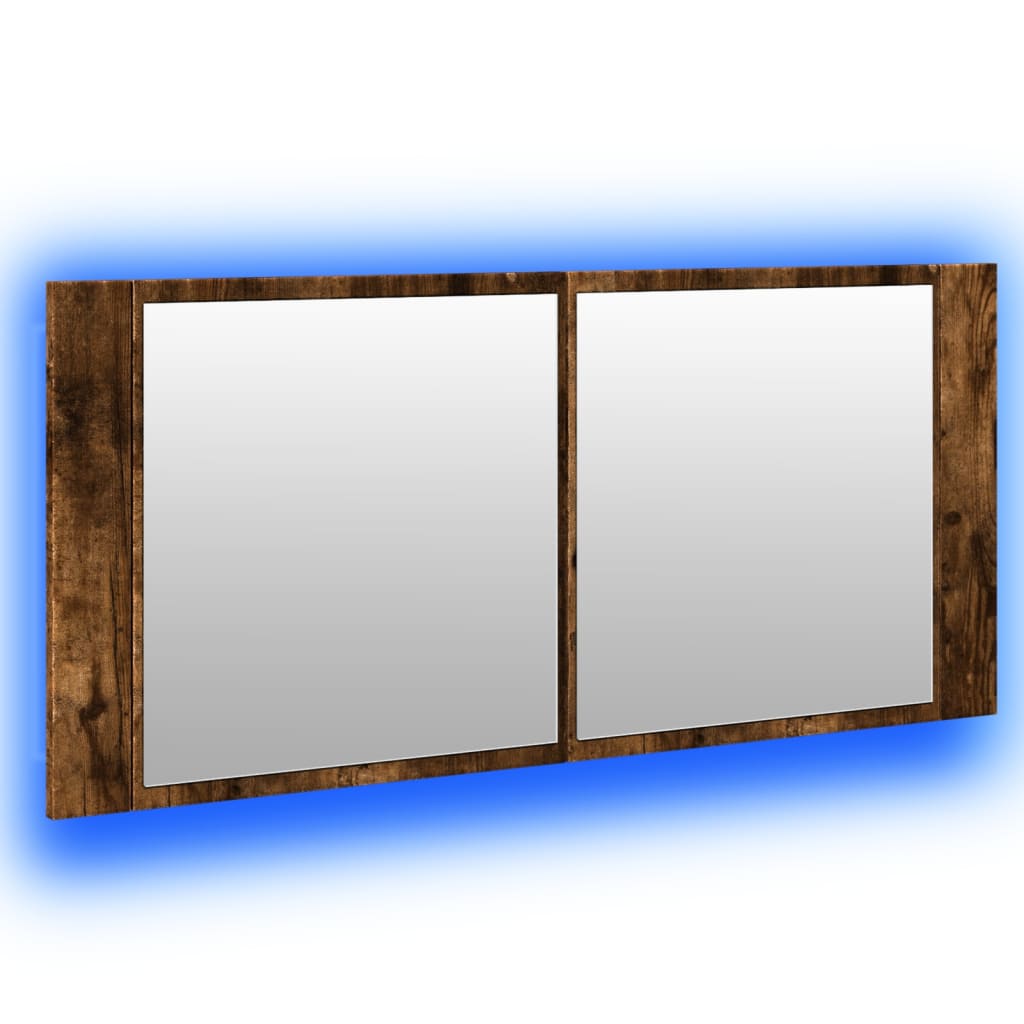 füstös tölgy színű LED-es tükrös fürdőszobaszekrény 100x12x45cm
