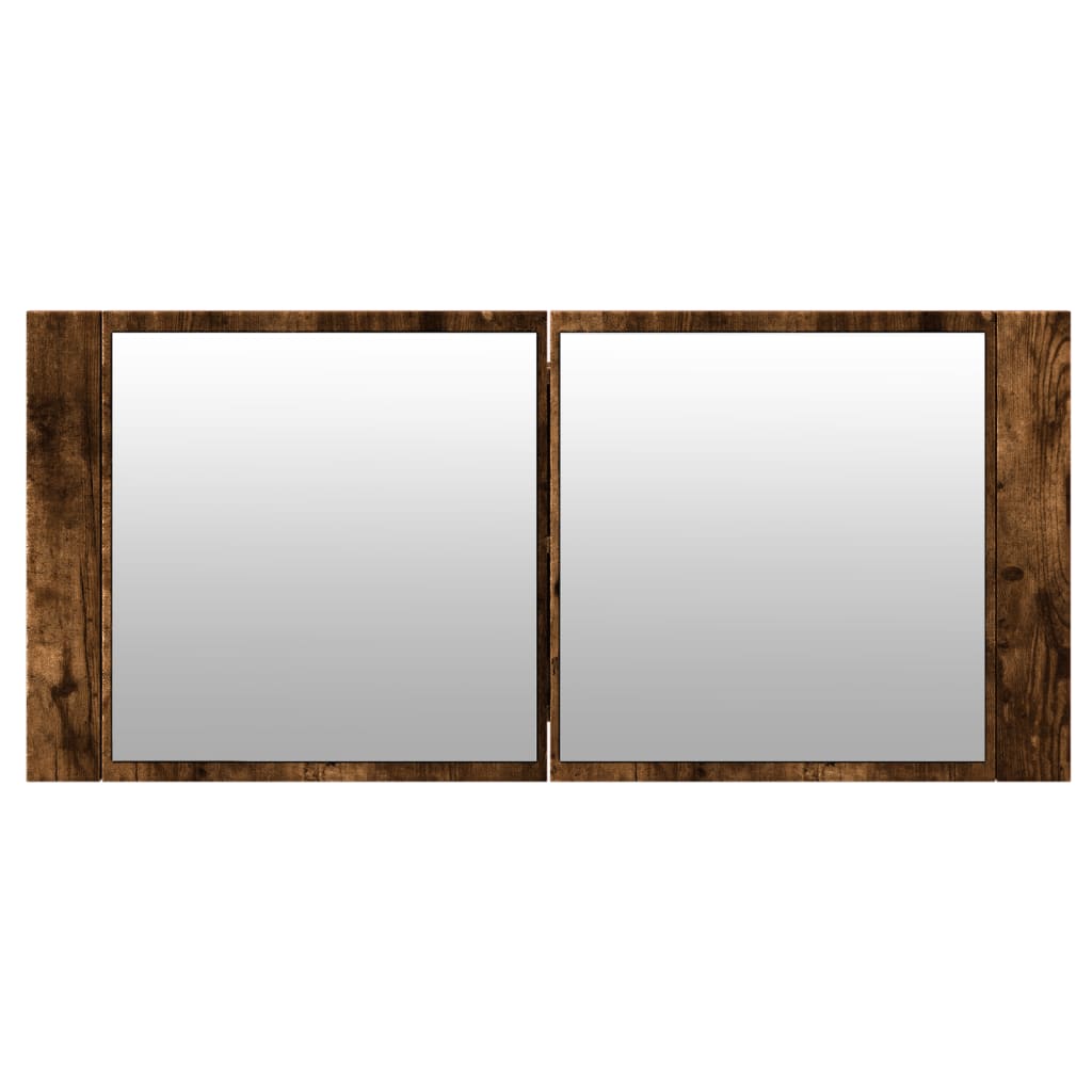 füstös tölgy színű LED-es tükrös fürdőszobaszekrény 100x12x45cm